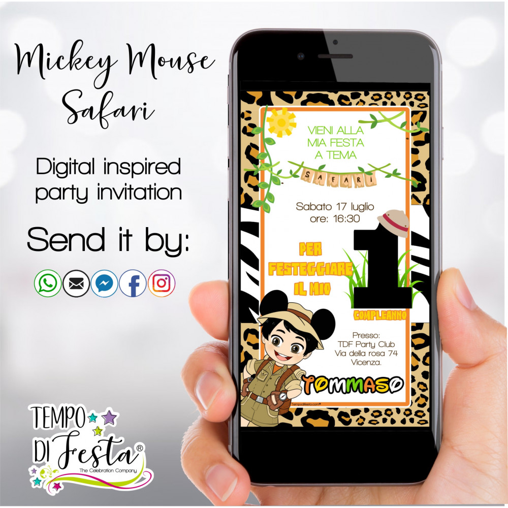 Mickey Mouse Safari inspiration digital invitation for WHATSAPP