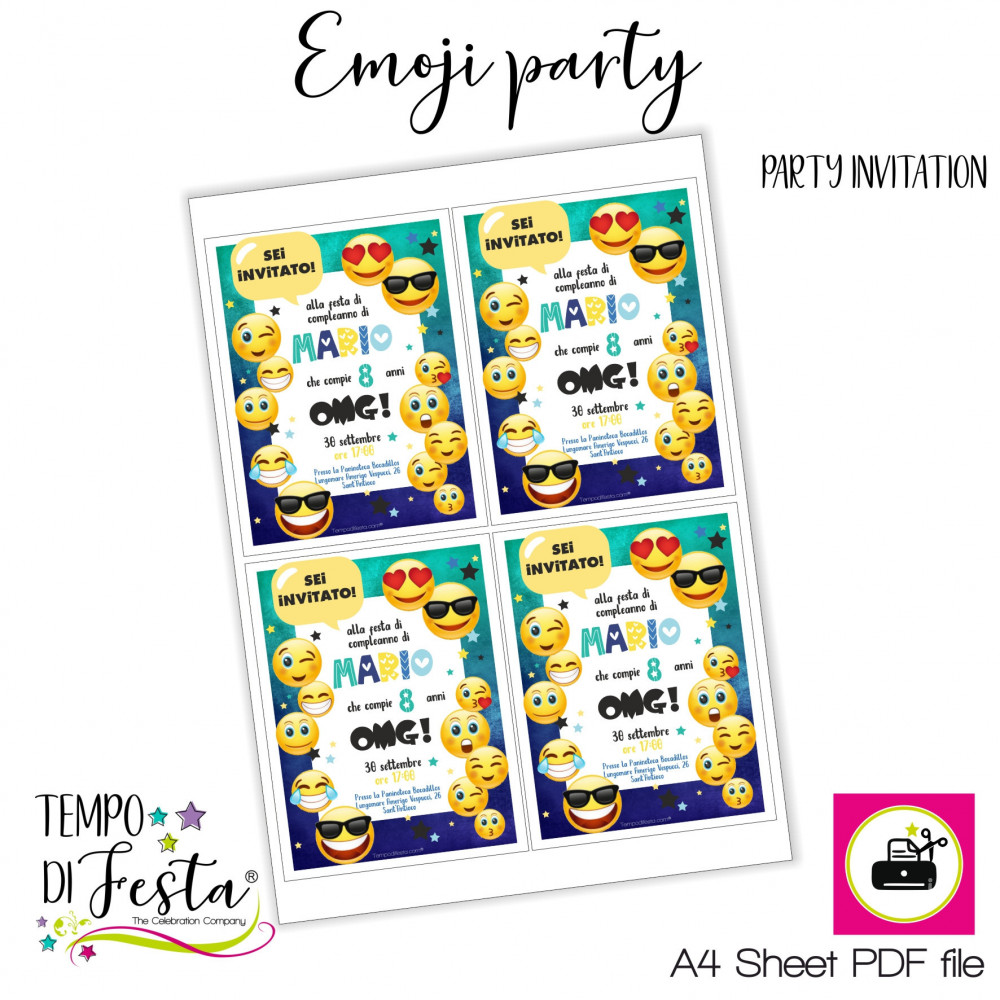 Emoji Party printable and customized invitations | Tempodifesta.com