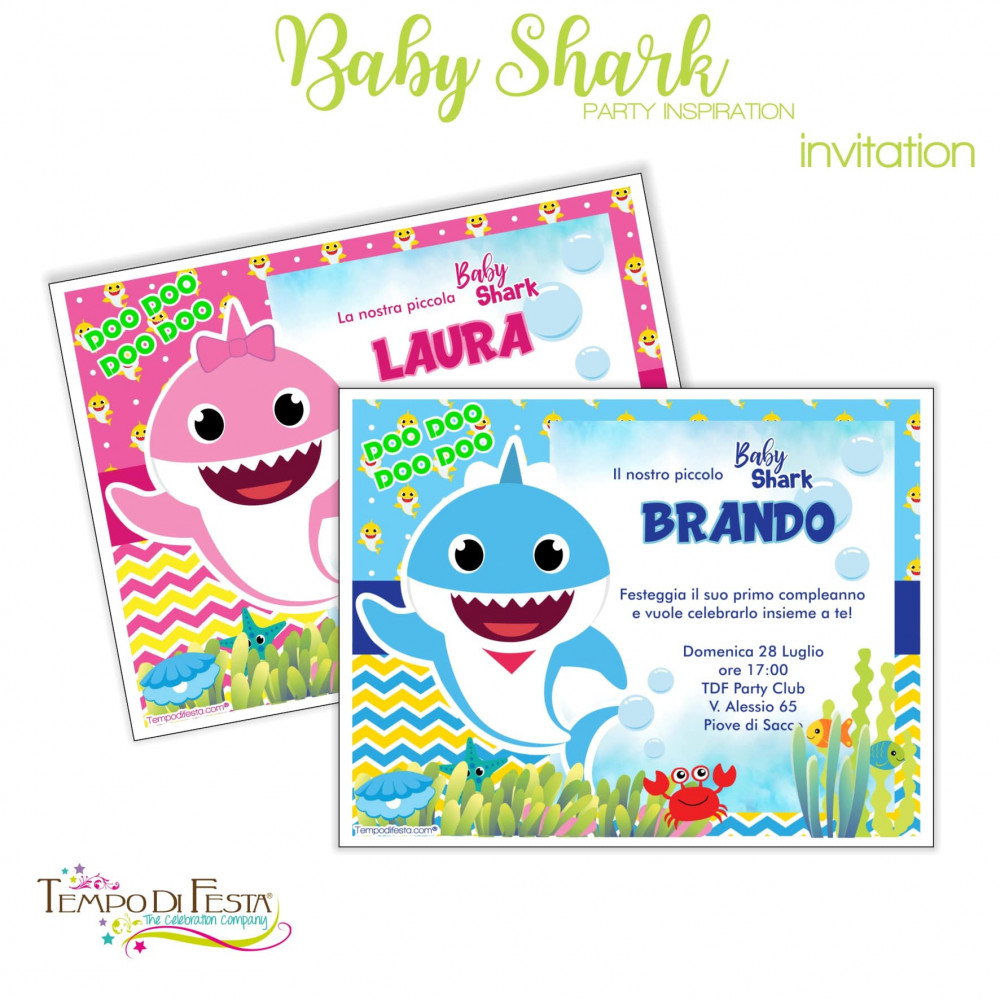 Baby Shark inviti stampabili personalizzati