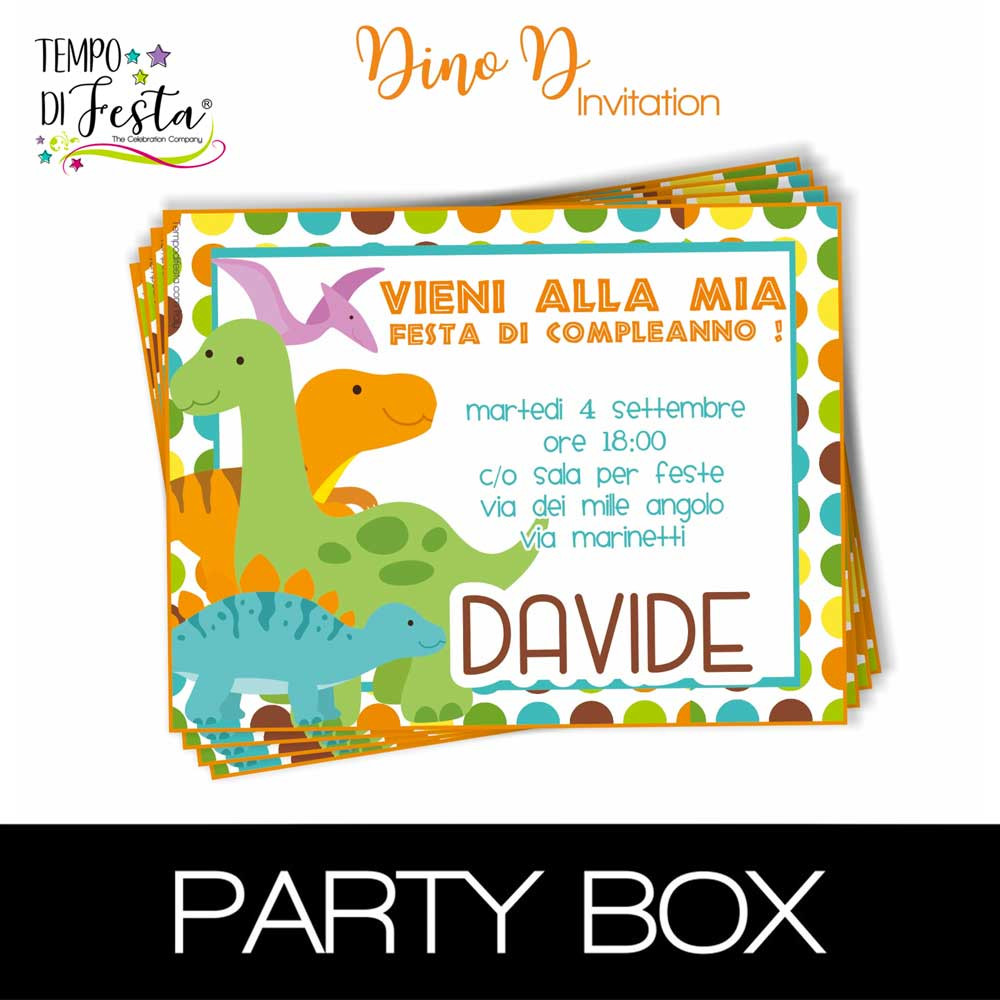 Dino D invitations in a box