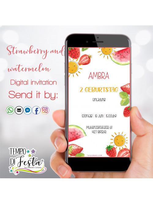 Strawberry and watermelon digital invitation for WhatsApp