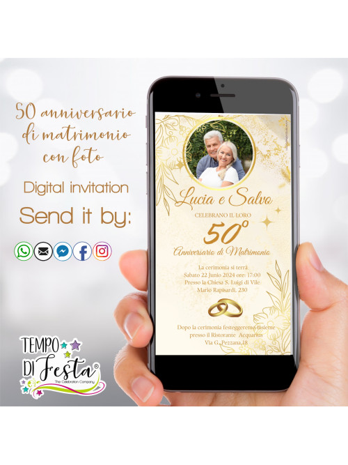 50 aniversario de bodas invitación digital con foto para WhatsApp