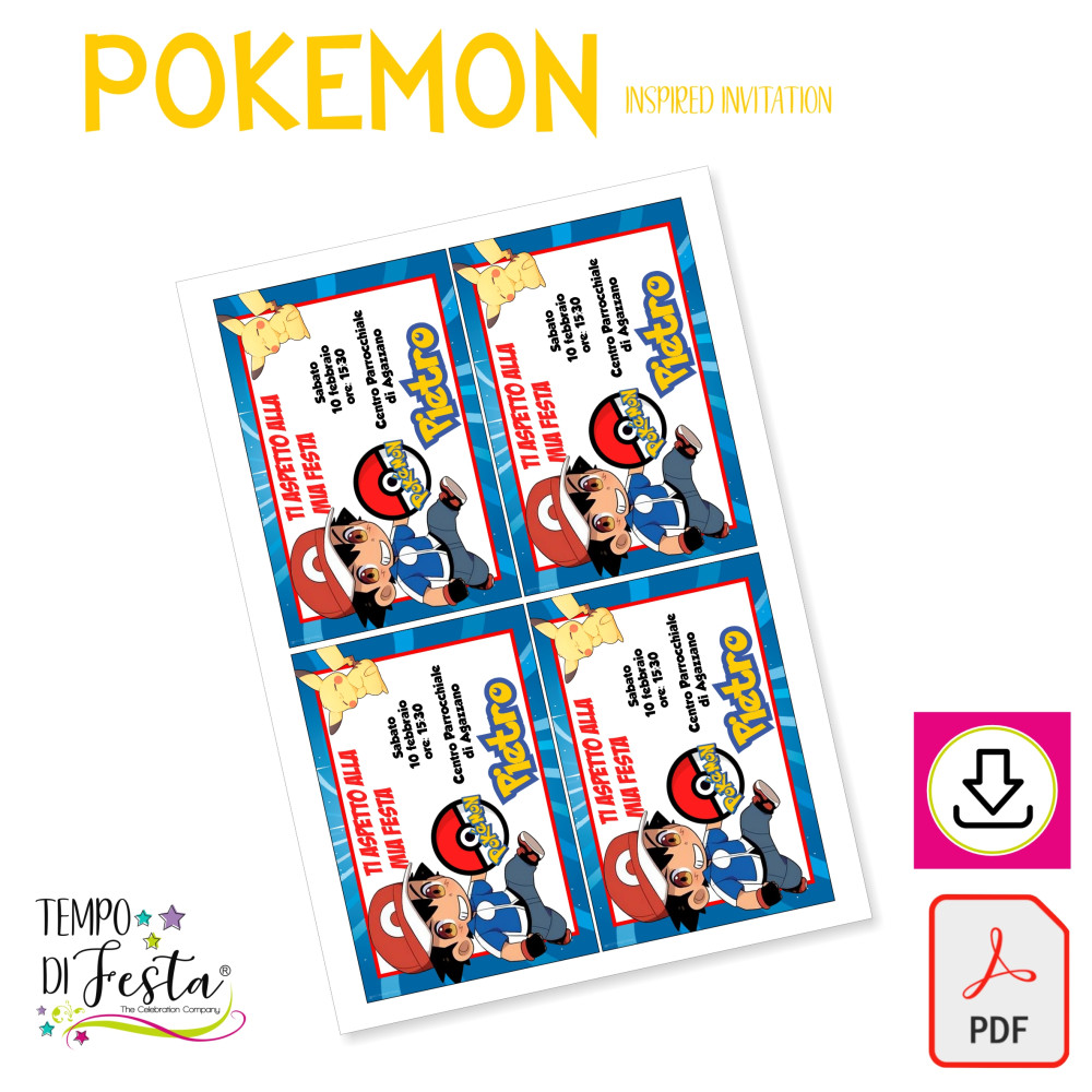 Pokemon printable digital invitation| Tempodifesta.com