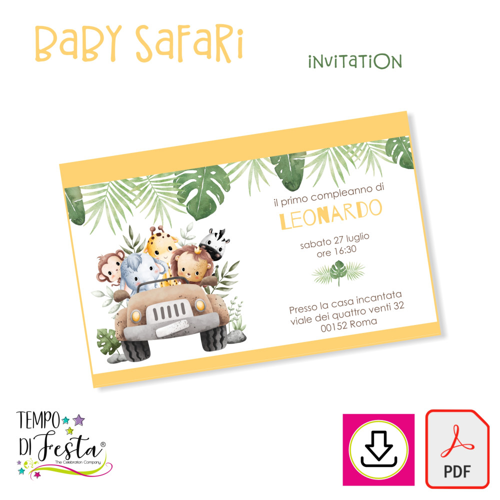 Baby Safari invitación digital para imprimir