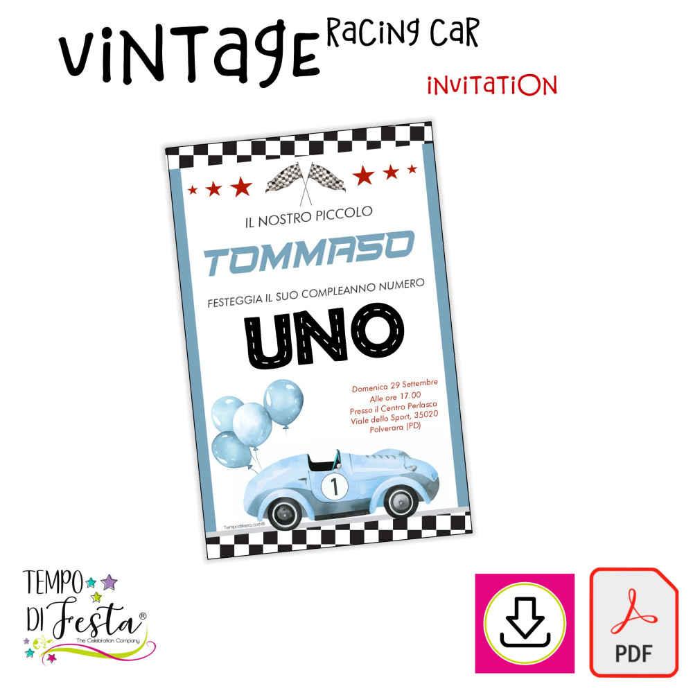 Vintage Racing Cars printable digital invitation