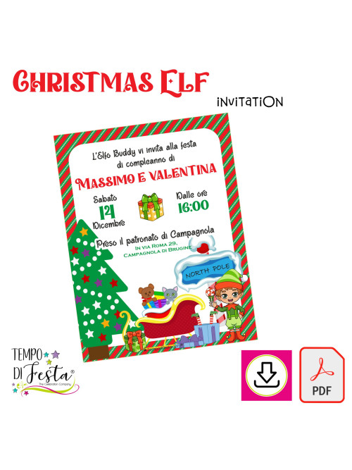 Elfo Navideño invitación digital para imprimir