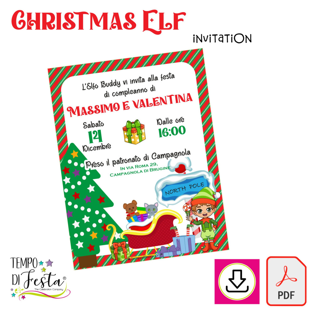 Elfo Navideño invitación digital para imprimir