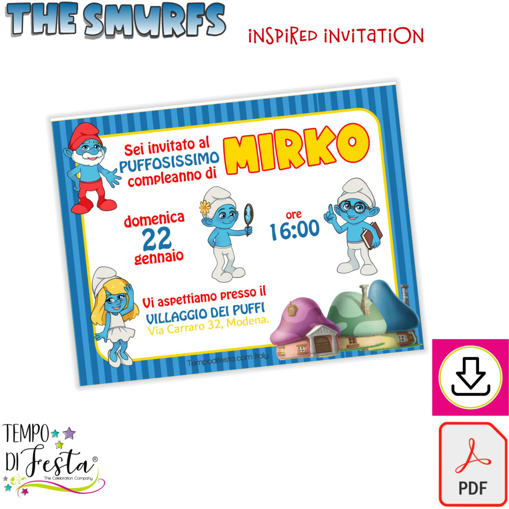 Los Pitufos - Invitación Digital para Imprimir